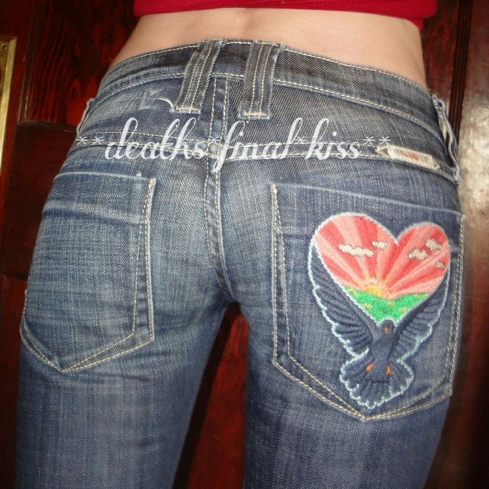 Frankie B Birds of Paradise heart pocket jeans 0 2